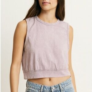 Caution To The Wind Cropped Tank Top LARGE Lavender Purple Sleeveless Casual